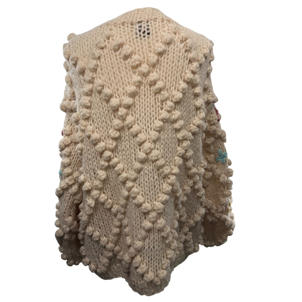 SAACHI Aria Popcorn Knit Chunky Cardigan Size L Cross Stitch Pom Pom Flowers - Picture 9 of 12